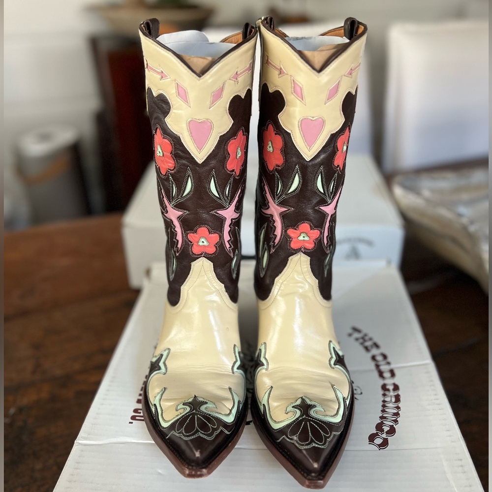 Old Gringo Bluebird Bird Western Cowboy Boots Golondrina Bone Chocolate Pink 7.5